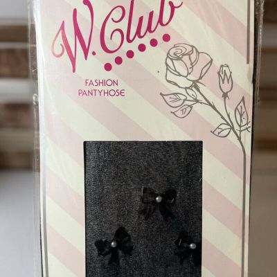 Vintage Gray With Black BowsFashion Pantyhose-Queen(165-210lbs) Womens Club- New